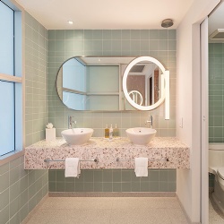 LEED compliant recycled terrazzo bathroom vanity top for hotel