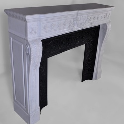 LOUIS XVI STYLE FIREPLACE MADE OUT OF CARRARA WHITE P MARBLE WITH CAST IRON INSERT