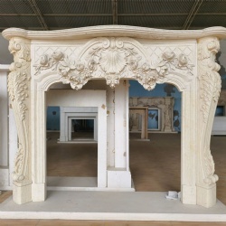 Lavish French Rococo Style Carved Fireplace Mantle With Floral Garland