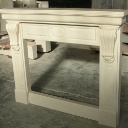 Limestone fireplace cornice with scroll corbel