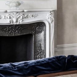 Louis 15th style white marble fireplace surround with cast iron fascia