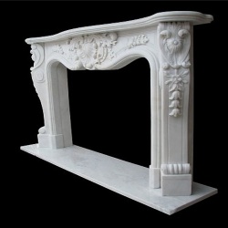 Louis XV white marble fireplace mantle surround with floral carving detailings