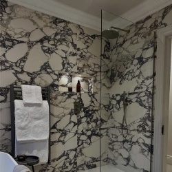 Marble Abrabescato wall tiles and glass shower screen