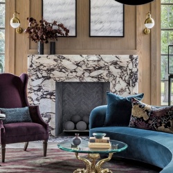 Marble fireplace mantel by feature designer in architectural digest