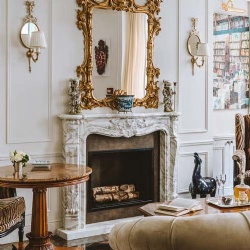 Marble fireplace mantel in hotel spldendide royal paris