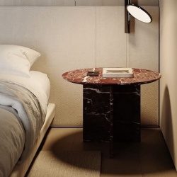 Marble furniture bedside table by rosso levanto marble for hotel interior designer