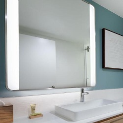 Metal framed vanity lighted mirror for Element hotel