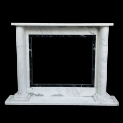 Model Liberty fireplace mantel in marble bianco statuario and nero marquina