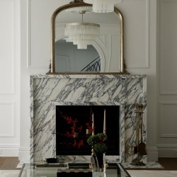 Modern marble fireplace surround for builder Wilmax Constructions