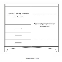 NSW 3 drawers micro and fridge combo cabinet with decorative front kick plate