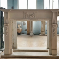 Neoclassical Hand Carved Marble Fireplace Mantle With Swag And Reeded Column