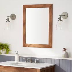 Rectangle walnut wood framed bathroom vanity mirror