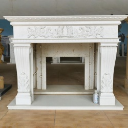 Refined Neoclassical Hand Carved White Marble Composite Fireplace Mantle
