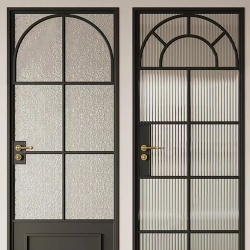Retro vintage style interior aluminum door with textured glass