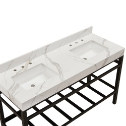 Sintered Stone Vanity Top in Calacatta White Apron with White Sink