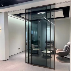 Sliding Glass Interior Partition with Concealed Ceiling Track