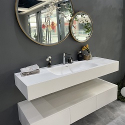 Solid Surface Bath Vanities with Round Mirror