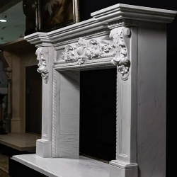 Spectacular Carved Marble Fireplace in Statuary White Marble