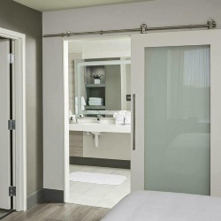 Stile and Rail Wooden Barn Door with Frosted Glass Panel