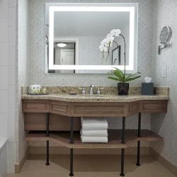 Traditional style bath vanities with modern LED lighting mirror