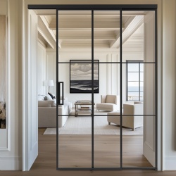 Two door room divider with clear tempered glass