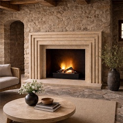 Unfilled Travertine Fireplace for Natural Textured Aesthetic