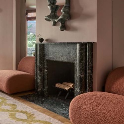 Verde Alpi marble fireplace mantel