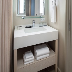 White Artificial Stone Lavatory Basin and Wood Vanity Cabinet