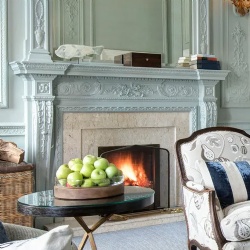 White marble fireplace mantel for Rocco Forte Hotel
