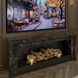 modern brown marble fireplace mantel