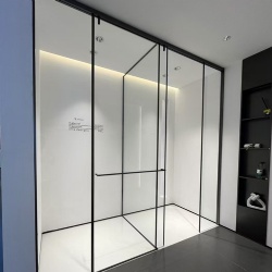 modern glass partition wall divider with integrated sliding door