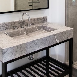 natural marble bathroom vanity with metal base