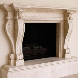 rich aesthetics of French royalty limestone fireplace mantel