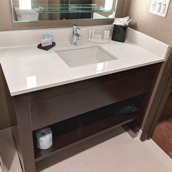wooden vanity base with quartz top